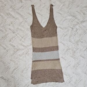 Zara Ribbed Knit Top with Brown and Cream Stripes